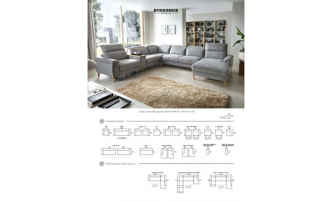 Stūra dīvāns MIA 3F-REC/BK